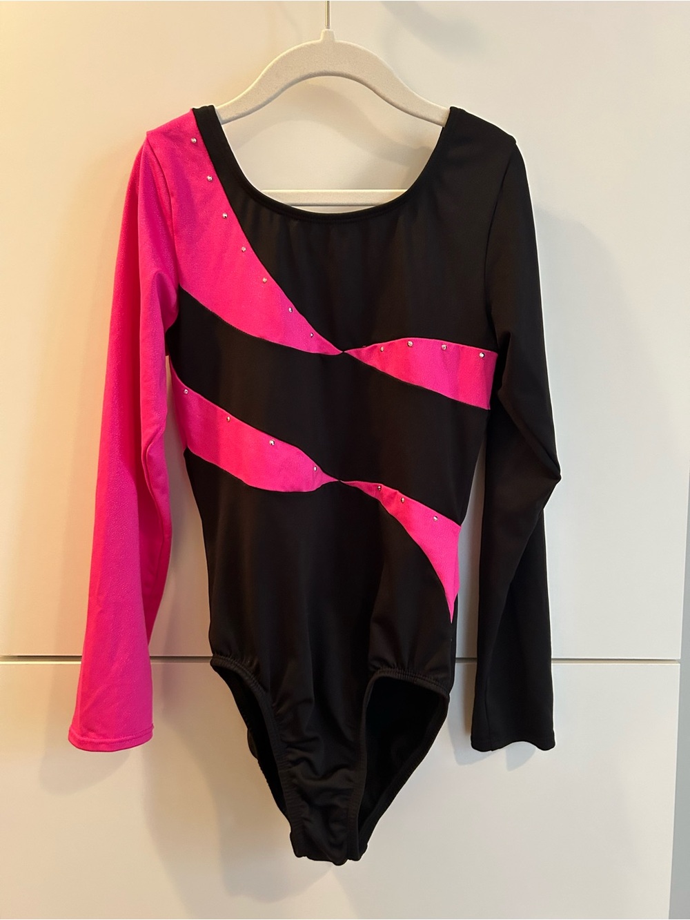 Girls' Black & Hot Pink Long Sleeve Gymnastics or Dance Leotard - 10/12